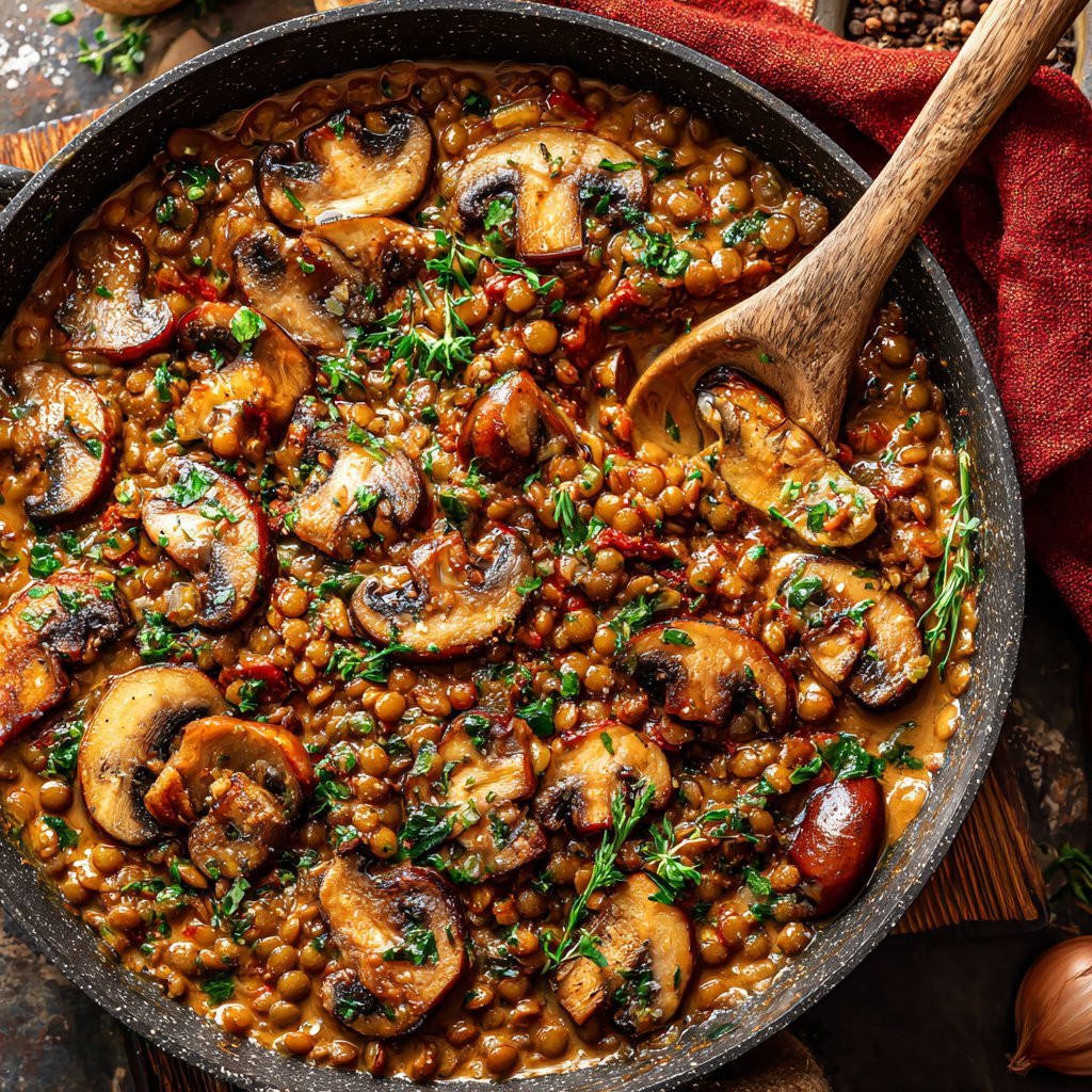 Creamy Tomato Mushroom Lentils