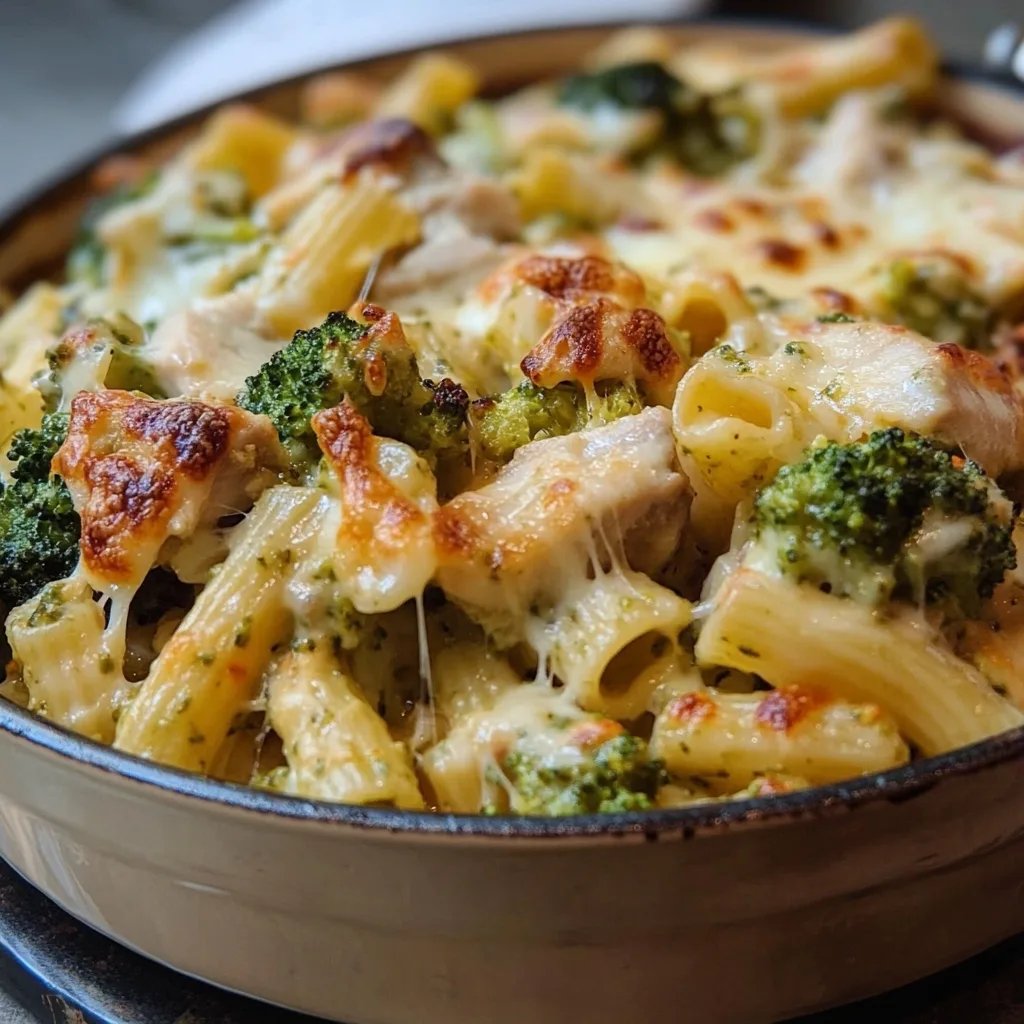 Creamy Pesto Chicken and Broccoli Pasta Bake