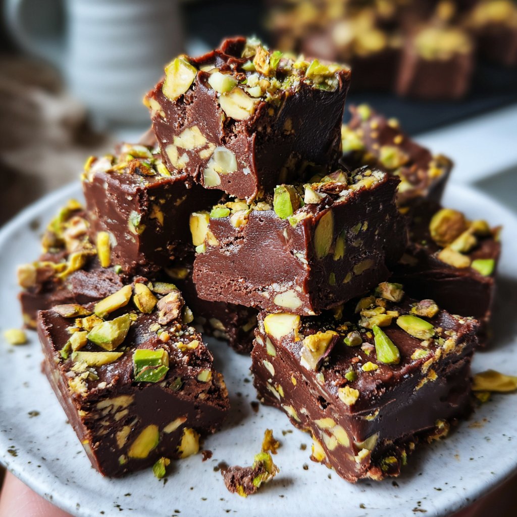 Chocolate Pistachio Fudge Bites