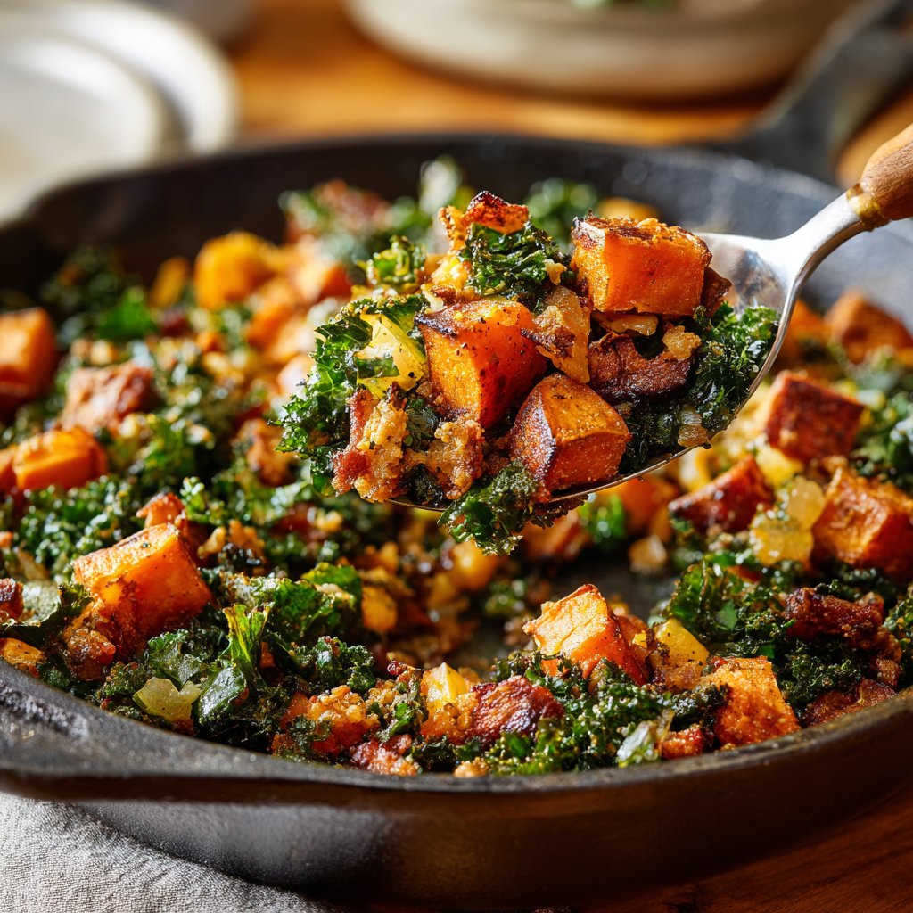 Roasted Sweet Potato Kale Skillet