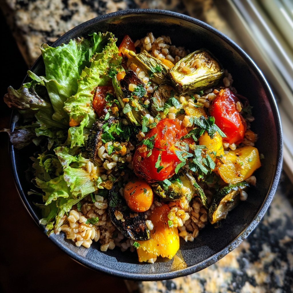 Healthy Lunch Roasted Veggie Farro Bowl