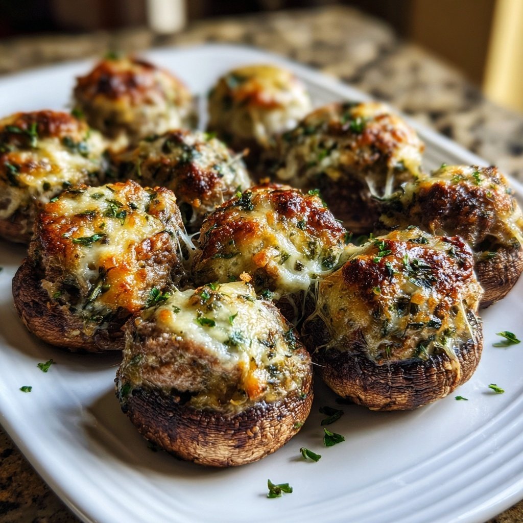 Ground Beef Stuffed Mushrooms
