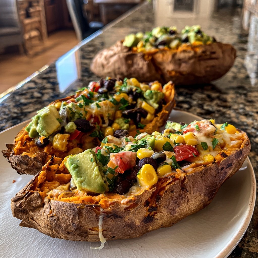 Baked Sweet Potato Veggie Boats